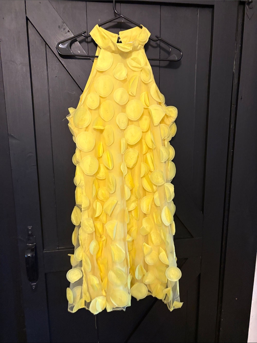Yellow Halter Cocktail Dress with 3D Petal Detail